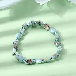 Larimar Natural Larimar Nuggets Beaded Stretch Bracelets, with Seed Beads, Inner Diameter: 2.44 inch(6.2cm)