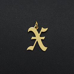 Letter X 304 подвески из нержавеющей стали, с целью перехода в кольце, старый английский, буквы, лазерная резка, золотые, letter.x, 16x12.5x1 мм, отверстие : 3 мм