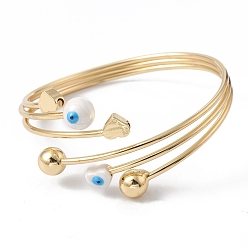 White Brass Cuff Bangles, Enamel Evil Eye Bangles for Women, Real 18K Gold Plated, White, Inner Diameter: 2-1/4 inch(5.7cm)