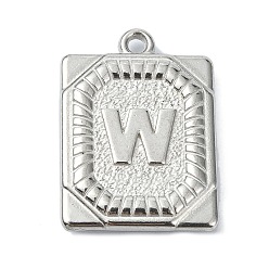 Letter W Антикоррозийные 304 подвески из нержавеющей стали, прямоугольник с подвеской в виде буквы, Буква W, 24.5x18x3 мм, отверстие : 1.8 мм