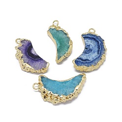 Золотой Подвески из натурального druzy quartz, солнечный кварц, с латунной фурнитурой , окрашенные, луна, разноцветные, золотые, 18~50x7~20x4~6 мм, отверстие : 2.5 мм