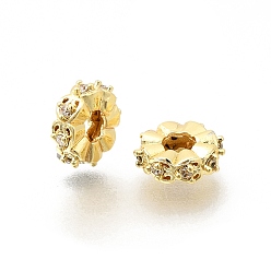 Золотой Латунные микропаве прозрачные кубики из циркония, стойки покрытие, долговечный, без свинца и без кадмия, плоско-круглые, волнистый край, золотые, 8x2.5 мм, отверстие : 2.8 мм