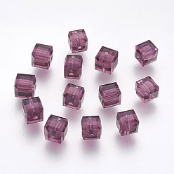 Purple Imitation Austrian Crystal Beads, Grade AAA, Faceted, Cube, Purple, 5~5.5x5~5.5x5~5.5mm(size within the error range of 0.5~1mm), Hole: 0.7~0.9mm