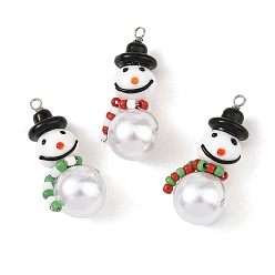 Color mezclado Navidad lampwork hecho a mano colgantes, encantos de muñeco de nieve, con cuentas acrílicas de imitación de perlas y cuentas de vidrio pequeñas, color mezclado, 41.5x18.5x15.5 mm, agujero: 3 mm