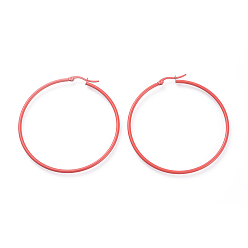 Red Spray Painted 304 Stainless Steel Big Hoop Earrings, Ring, Red, 61x59x2mm, 12 Gauge, pin: 0.8x1mm