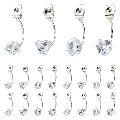 Platino 16 piezas 4 estilos de pendientes de aleación con circonita cúbica transparente, Platino, 26x7~8x11~12 mm, agujero: 1.2 mm, 4 piezas / estilo