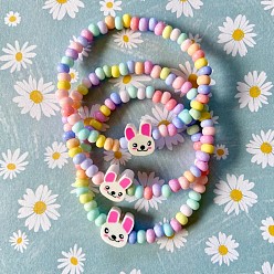 Разноцветный Браслеты из акрила в виде пасхального кролика и круглых бусин для девочки., красочный, 5.51~5.91 дюйм (14~15 см)