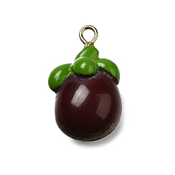 Eggplant Латунные подвески из акрила, без свинца и без кадмия, стойки покрытие, долговечный, золотые, баклажан, 19.5x12x10 мм, отверстие : 1.8 мм
