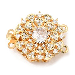 Цветок Латунные застежки из прозрачного кубического циркония с микропаве, 2 нитей, 4-луночное, с прозрачным стеклом горный хрусталь, цветок, 19.5x24.5x9 мм, отверстие : 1.5 мм