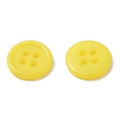 Желтый Акриловые швейные пуговицы , пластиковые пуговицы рубашки для дизайна костюма, 4-луночное, окрашенные, плоско-круглые, желтые, 12x2 мм, отверстие : 1 мм
