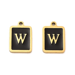 Letter W 304 Stainless Steel Pendants, with Enamel, Rectangle with Letter Charm, Golden, Letter W, 17.5x12x1.5mm, Hole: 1.5mm