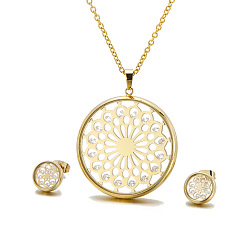 Золотой Комплекты из полых круглых серег-гвоздиков и ожерелий с кубическим цирконием и стеклом из нержавеющей стали, золотые, ожерелья: 304 дюйм (25.59 см)