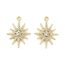Золотой Сплава кристалла горный хрусталь подвески, солнечные чары, золотые, 28.5x21x3 мм, отверстие : 1.6 мм
