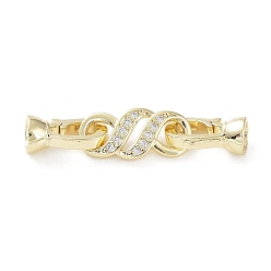 Золотой Реечное покрытие латунь микро паве прозрачный кубический цирконий складные застежки, без кадмия и без свинца, долговечный, бесконечность, золотые, бесконечность: 8.5x18.5x2.5 мм, застежки: 13.5x7x6.5 мм, внутренний диаметр: 4.5 мм