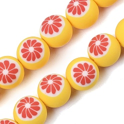 Gold Handmade Polymer Clay Beads Strands, Round with Grapefruit, Gold, 8mm, Hole: 1.2mm, about 40pcs/strand, 12.20''(31cm)