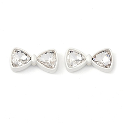 Matte Silver Color Alloy Beads, with Rhinestone, Bowknot, Matte Silver Color, 9x18.5x5mm, Hole: 1.5mm