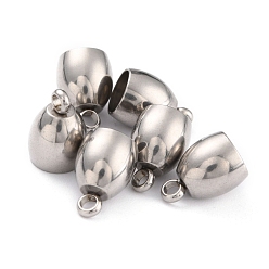 Couleur Acier Inoxydable Résistant au ternissement 202 embouts de cordon en acier inoxydable, couleur inox, 11.5x8mm, Trou: 2mm, diamètre intérieur: 6 mm