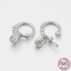 Platinum Rhodium Plated 925 Sterling Silver Micro Pave Cubic Zirconia Twister Clasps, Platinum, 14x10x5mm, Hole: 3mm