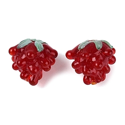 Crimson Handmade Lampwork Beads, Raspberry, Crimson, 14.5~16.5x12.5~17.5x12.5~17.5mm, Hole: 1~1.8mm