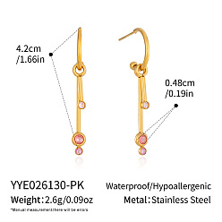 Pink 304 Серьги-подвески из нержавеющей стали с круглыми фианитами, инкрустированные бриллиантами, для женщин, серьги-кольца, золотые, розовые, 42x4.8 мм