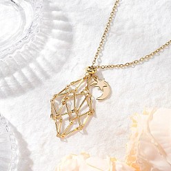 Золотой 304 Пустой мешочек из нержавеющей стали в виде звезды и луны, подвеска, ожерелье из цепочки и кабеля, с ползунками, золотые, 29.41 дюйм (74.7 см)