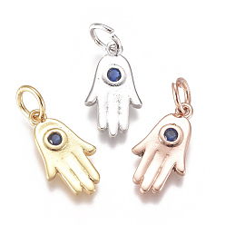 (52) Непрозрачная лаванда Латунные микро проложить кубического циркония прелести, с целью перехода в кольце, долговечный, hamsa рука / рука fatima / рука miriam, синие, разноцветные, 14x8x2 мм, отверстие : 3 мм