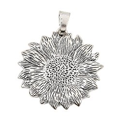 Antique Silver Tibetan Style Alloy Big Pendants, Sunflower Charms, Antique Silver, 57x56x3mm, Hole: 12x5mm