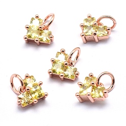 Розовый Позолоченный Латунь прелести, с кубического циркония, без кадмия, без никеля и без свинца, сердце, желтые, Настоящее розовое золото покрыто, 7x8x4 мм, отверстие : 3 мм
