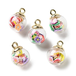 Цветок Стеклянные подвески, круглые, с ccb и полимерной глиной ручной работы, цветок, 21.5x16 мм, отверстие : 2.5 мм