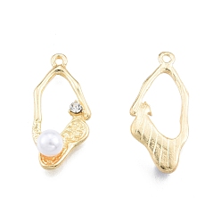 Light Gold Сплав стекла горный хрусталь подвески, с акриловым жемчугом из бисера, крутить подвески в виде слезинок, золотой свет, 25.5x13.5x7 мм, отверстие : 1.5 мм