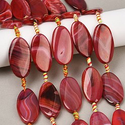 Красный Натуральные полосатые агатовые бусы, окрашенная и подогревом, Twist овальные, красные, 37~40x19~22x5~7 мм, отверстие : 1.6~1.8 мм, около 8 шт / нитка, 15.31~15.67'' (38.9~39.8 см)