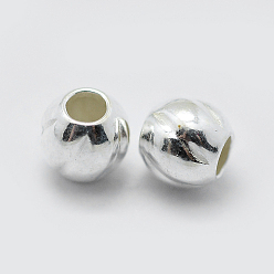 Silver 925 Sterling Silver Corrugated Spacer Beads, Round, Silver, 3x3mm, Hole: 1mm, about 70pcs/5g
