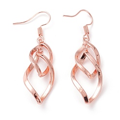 Розовое Золото Латунь болтаться серьги, Twist ромб, розовое золото , 51 мм, штифты : 0.6 мм