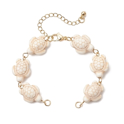 Золотой Браслет из окрашенной синтетической бирюзы с цепочкой из нержавеющей стали., цветочный белый, золотые, 304 дюйм (6.22 см)