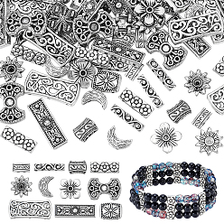 Antique Silver 110Pcs 11 Styles Tibetan Style Alloy Multi-Strand Links, Cadmium Free & Lead Free, Mixed Shapes, Antique Silver, 5~27x4~12x4~5mm, 10pcs/style