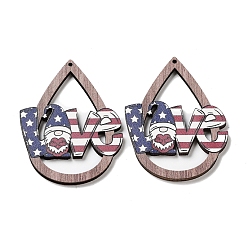 Teardrop Большие кулоны из дерева, слеза со словом любовь, 54.5x39.5x2.5 мм, отверстие : 1.6 мм