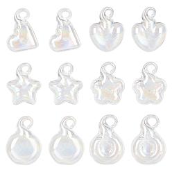Clear AB High Borosilicate Glass Bottle Pendant, Mixed Shapes, Mini Wishing Bottle, Clear AB, 12pcs/set