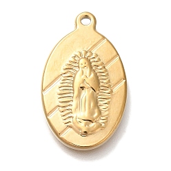Настоящее золото 18K Вакуумное покрытие pvd 304 подвески из нержавеющей стали, овал со святым шармом, реальный 18 k позолоченный, 23x14x2.5 мм, отверстие : 1.4 мм