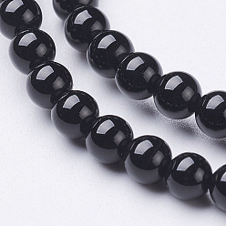 Black Onyx Natural Black Onyx Round Beads Strands, Grade A, Dyed, 4mm, Hole: 0.8mm, about 92pcs/strand, 15 inch.