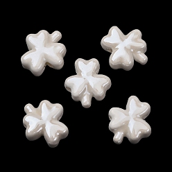 White Handmade Porcelain Beads, Bright Glazed Porcelain, Clover, White, 13x12x6mm, Hole: 2mm