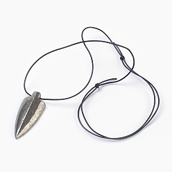 Пирит Регулируемые подвески из натурального пирита, с коровьей кожаный шнур, Стрелки, 15.3~31.1 дюйм (39~79 см), 1 мм, Кулон : 52x22x8.5 мм