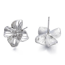 Платина Изделия из латуни, с вертикальной петлей, без кадмия, без никеля и без свинца, цветок, платина, 15x15 мм, отверстие : 1 мм, штифты : 0.8 мм