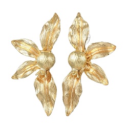 Golden Alloy Stud Earrings for Women, Flower, Golden, 2.78 inch(7.05cm)