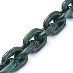 Dark Green Transparent Acrylic Handmade Cable Chain, Oval, Dark Green, 19x14.5x4mm, about 39.37 inch(1m)/strand