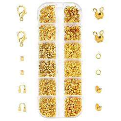 Golden DIY Jewelry Making Kits, including Zinc Alloy Lobster Claw Clasps, Brass Crimp Beads Covers & Wire Guardian and Protectors & Crimp Beads & Jump Rings & End Bead Tips, Golden, 3mm, Hole: 1.2~1.5mm