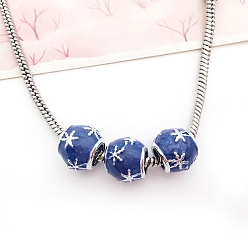 Снежинка Европейские бусины из сплава эмали рождественской тематики, большое отверстие шарик, платина, рондель, снежинка, 12x10 мм, отверстие : 5.5 мм