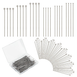 Платина 360шт. 6 латунные штифты с проушиной и штифты с плоской головкой, набор для поиска ювелирных изделий, металлический черный , 60~70x0.7 мм, 60 шт / стиль