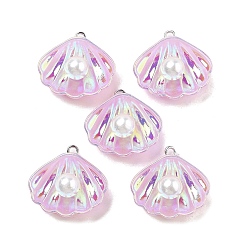 Фиолетовый Подвески из искусственного жемчуга из смолы с переливающимся блеском, с железом найти, формы раковины, фиолетовые, 25x26x9 мм, отверстие : 2 мм