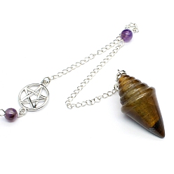 Тигровый глаз Натуральный маятник с тигровым глазом большие подвески, неокрашенными, с металлической фурнитурой с платиновым покрытием, конус очарование, 240 мм