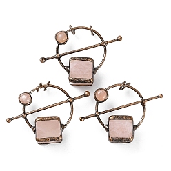 Розовый Кварц Естественно розового кварца большие кулоны, круглые подвески из латуни красного медного тона с кольцами-прыгунами, 46~47x67~68x18 мм, отверстие : 6 мм